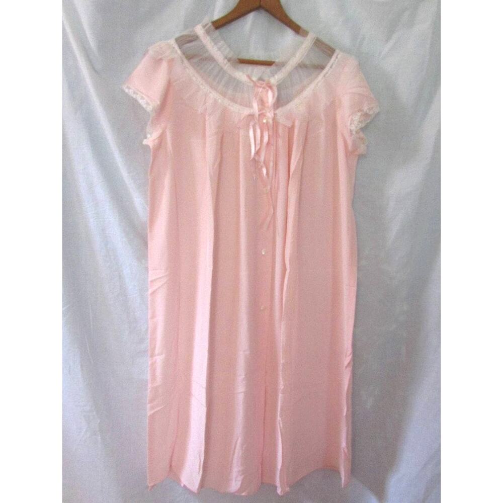 Radcliffe Nylon Robe Sheer Yolk Collar Lace Trims Size Small Lingerie Vintage